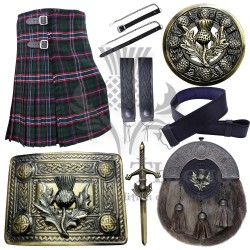 Scottish Kilts For Men - 7 Pieces Kilt Set - Tartan Kilt Highland Wear , Leather Sporran Kilt Belt And Buckle , Traditional Kilt Outfit